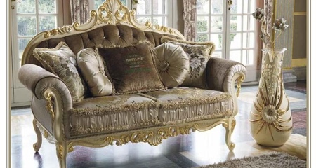 Диван 2-х местный с отделкой из золотой фольги капитонне со Swarovski OPERA BEIGE MOBILPIU LUXURY