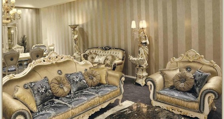 Диван 3-х местный с отделкой из золотой фольги задняя спинка розами OPERA BEIGE MOBILPIU LUXURY