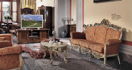 Диван 3х местный с резьбой PUCCINI CILIEGIO ANTICATO Claudio Saoncella