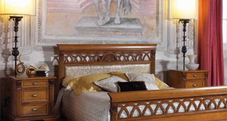 Кровать 180*200 без изножья с кожаным изголовьем мебель PUCCINI CILIEGIO Claudio Saoncella